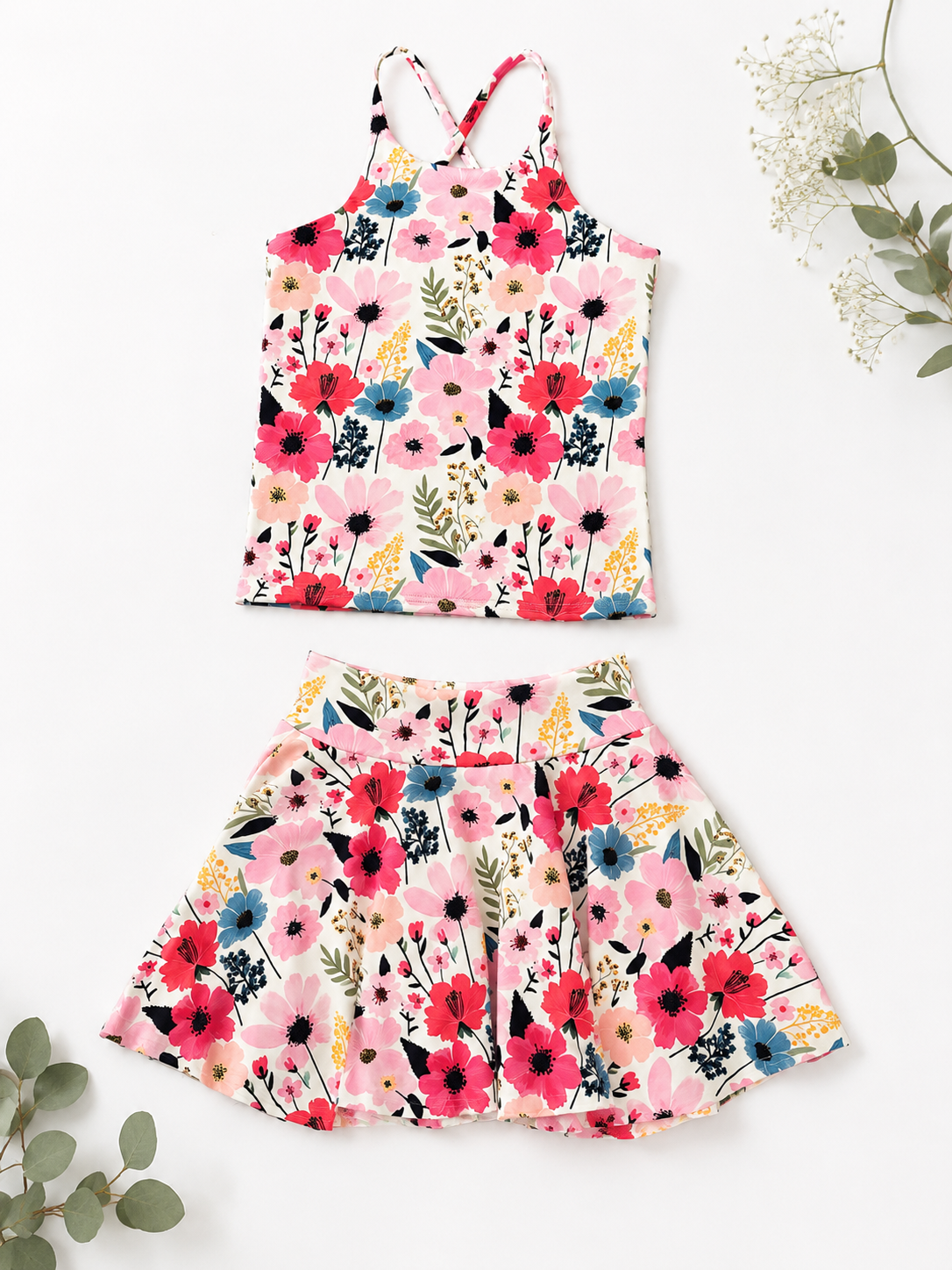5T Bright Floral Cross Back Tank/Skort set