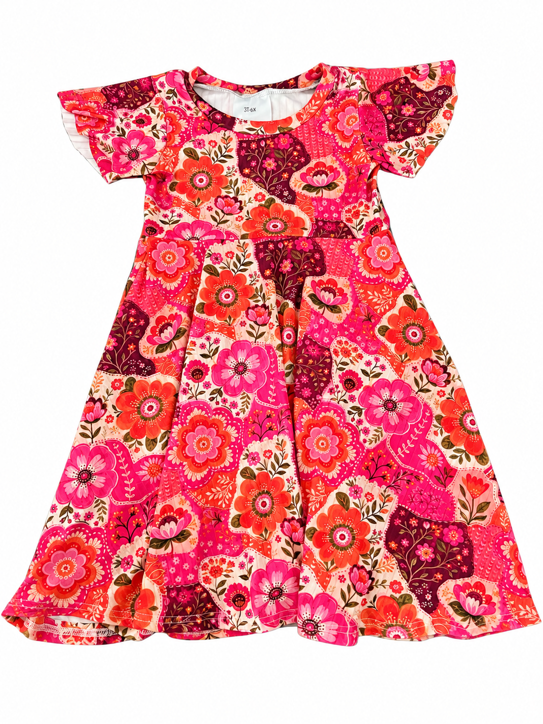 3-6Y Bright Floral Flutter sleeve gwm dress