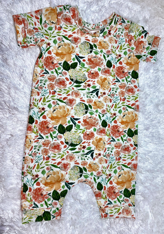 Peach Floral Pull on Romper