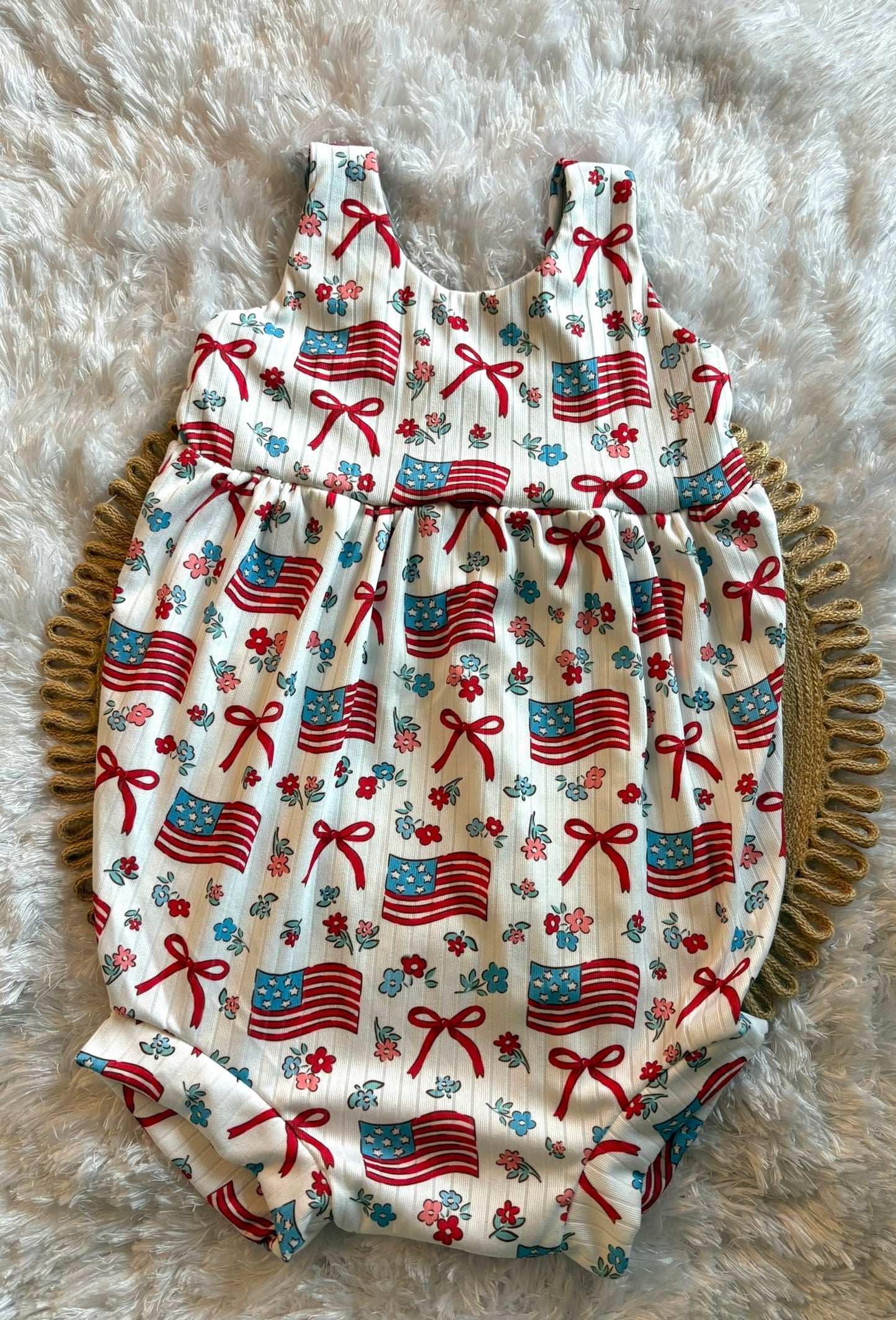 3T Flags/Bows Bubble romper