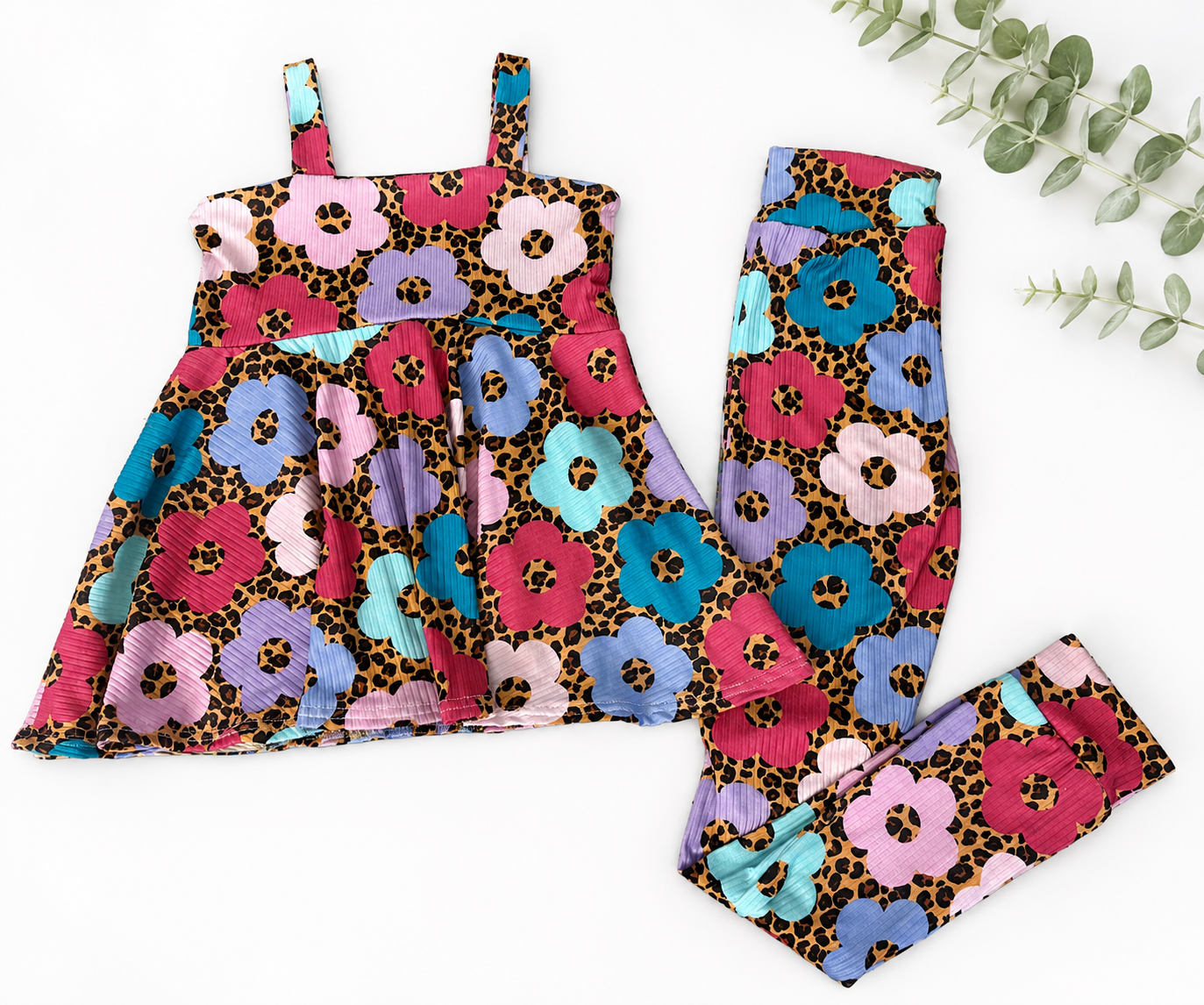 5t Floral Leopard Babydoll Top/Leggings