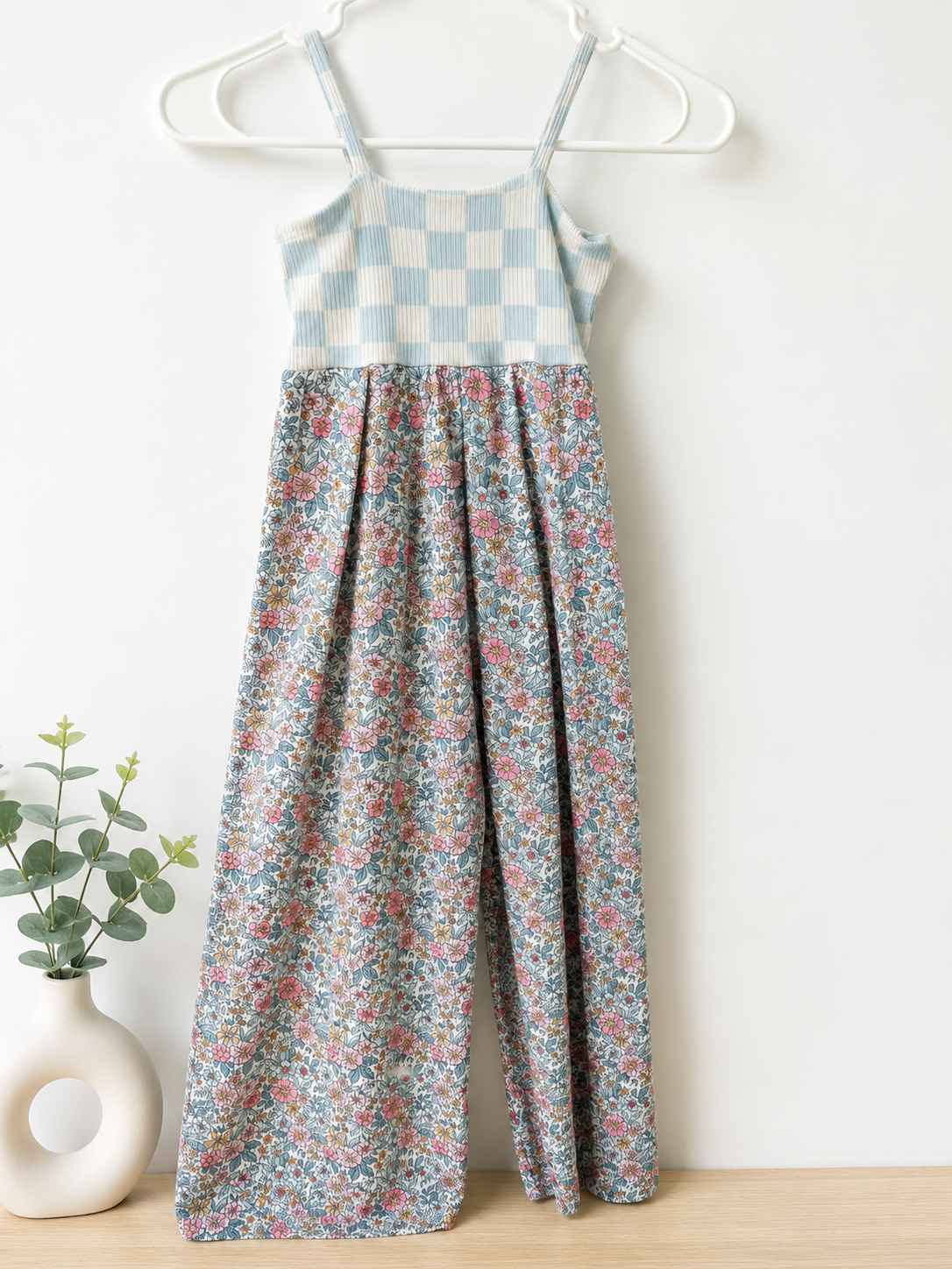 6Y Checkered/Floral romper
