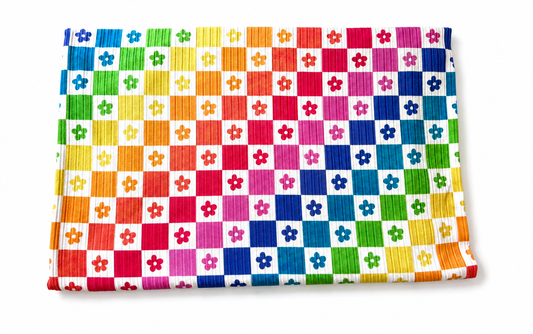 Rainbow floral checkered