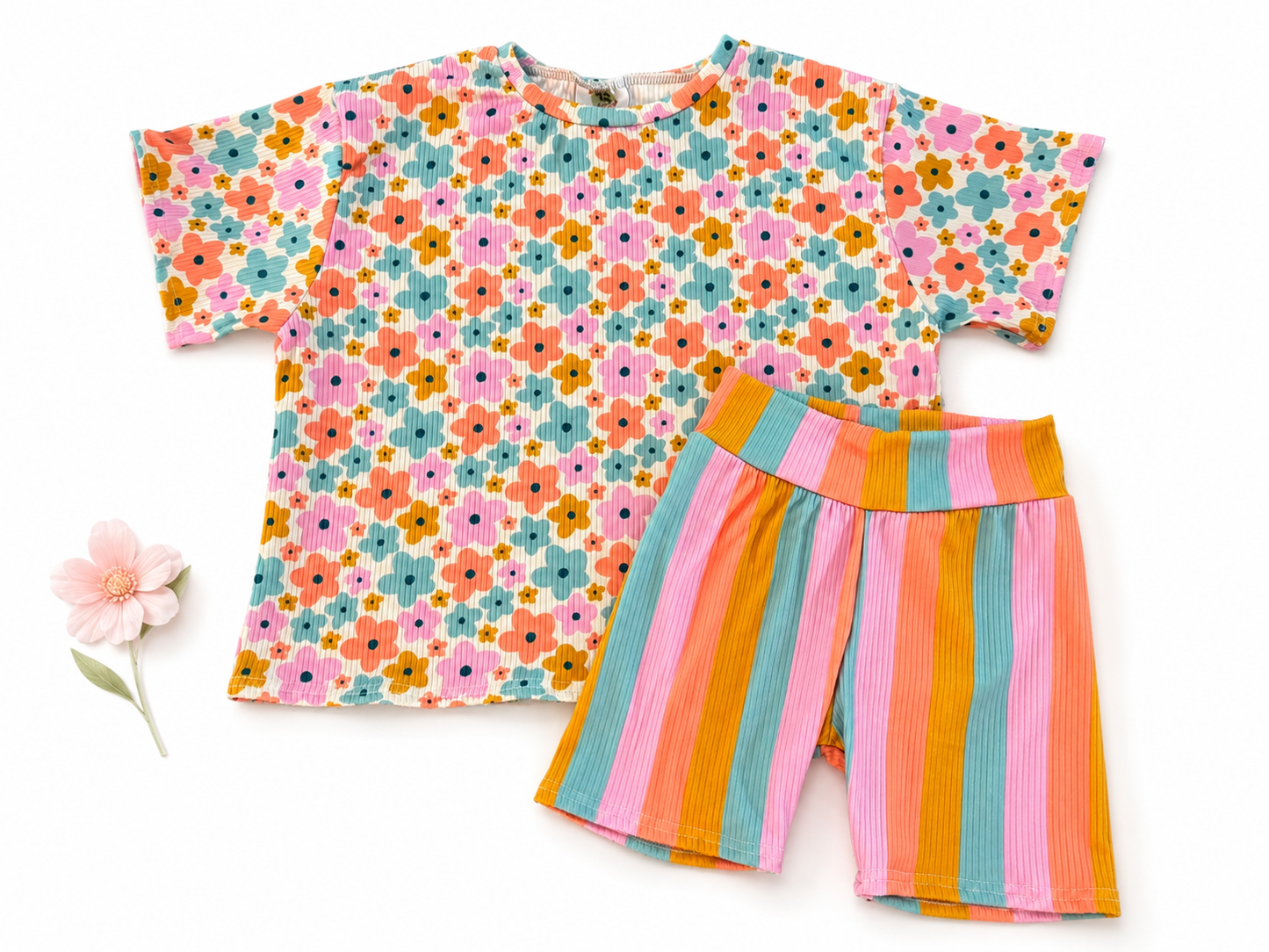5T Bright Floral/Stripes set