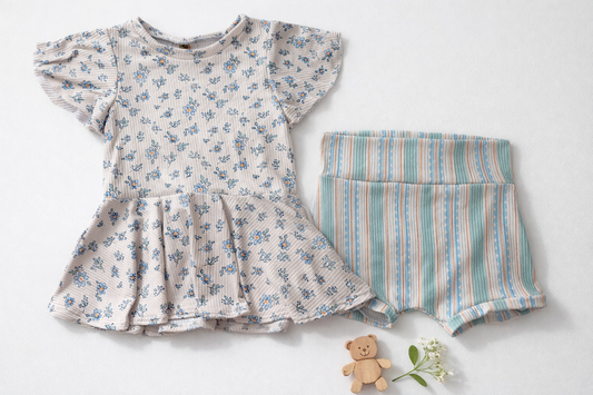 6Y Blue Floral Peplum/short set