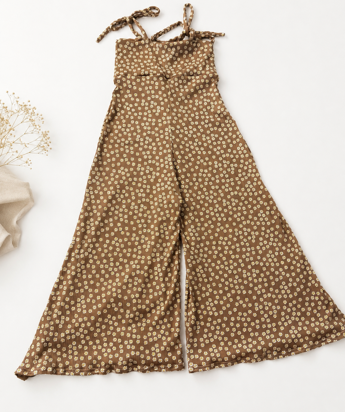 5T Brown Floral Tie strap romper