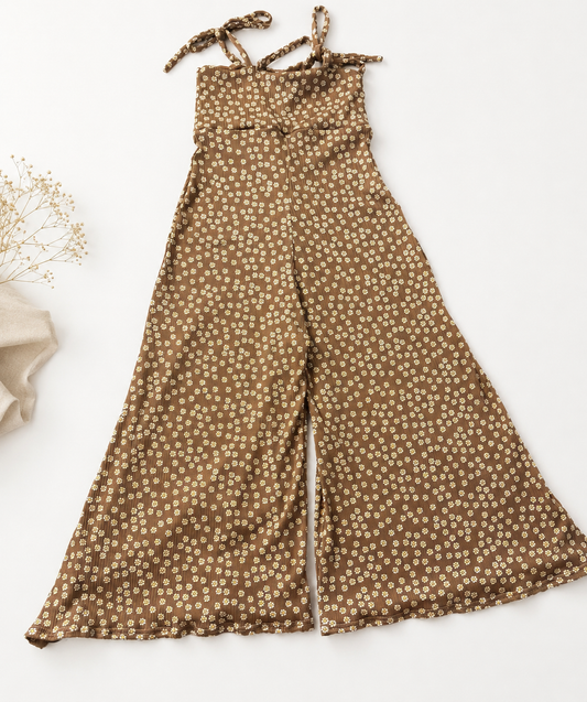 5T Brown Floral Tie strap romper