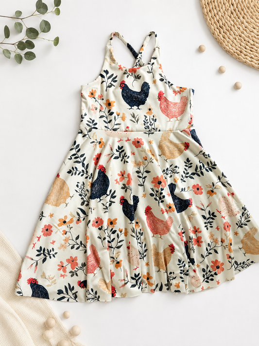 5t floral chicken cross back dress