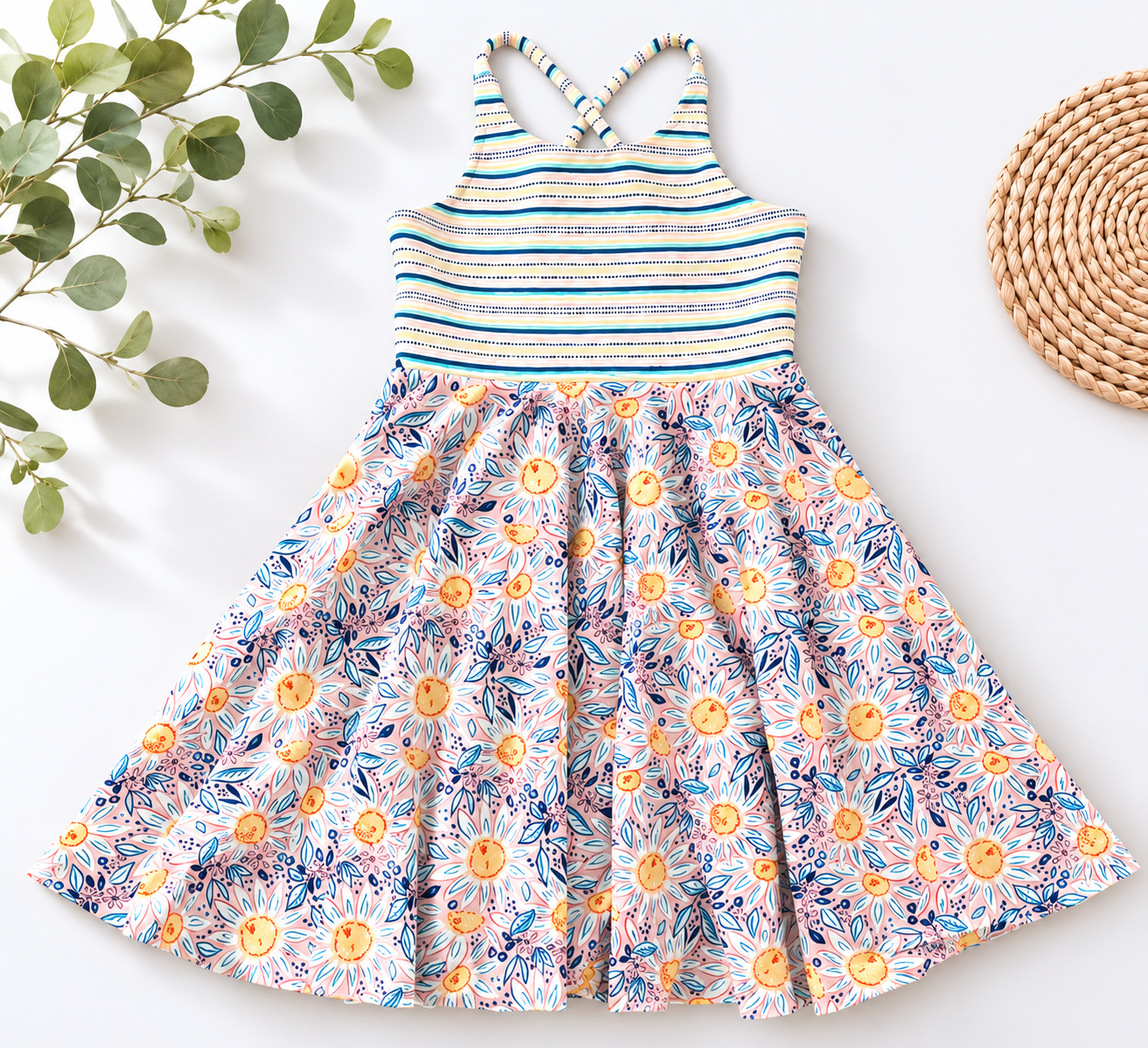4t Sunflower cross back dress