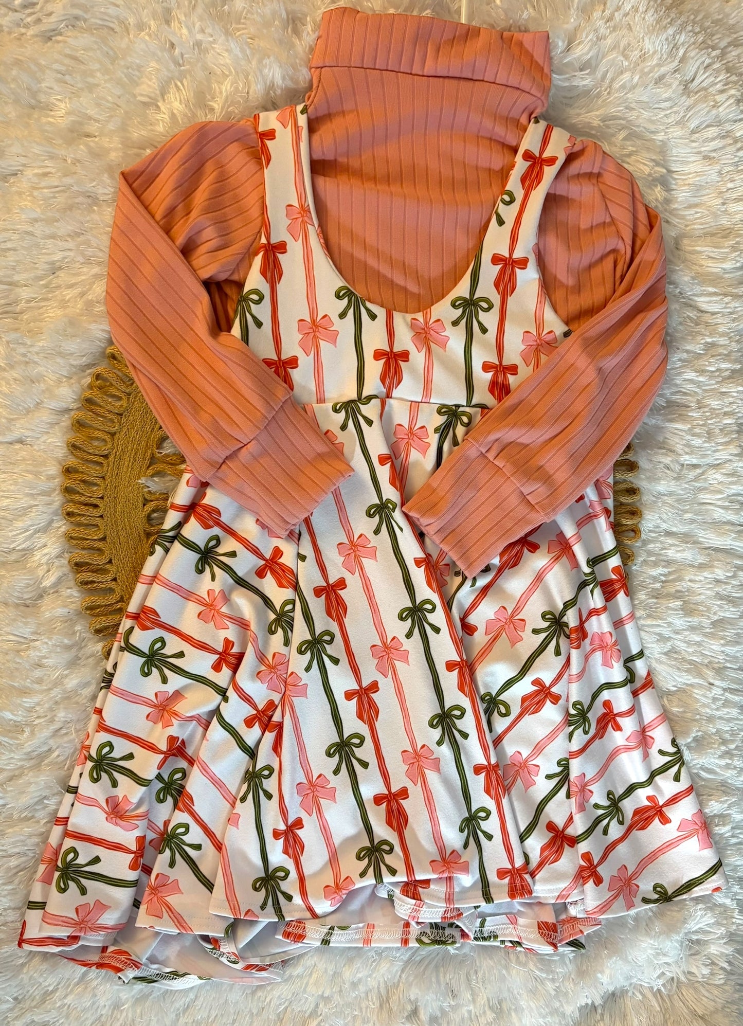 5T Pinafore/Mock neck Bow Set