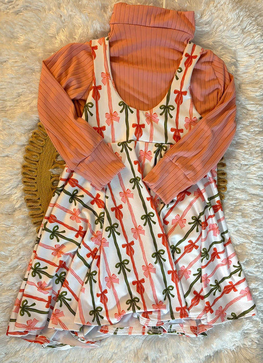 5T Pinafore/Mock neck Bow Set