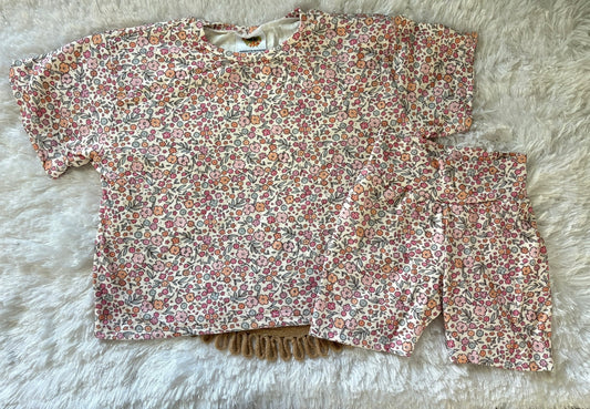 3T Simple Floral Oversized Tee/biker short set